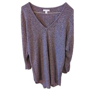 NY & Co. Purple Knit V-Neck Long Length 3/4 Sleeved Sweater with Side  Vents M